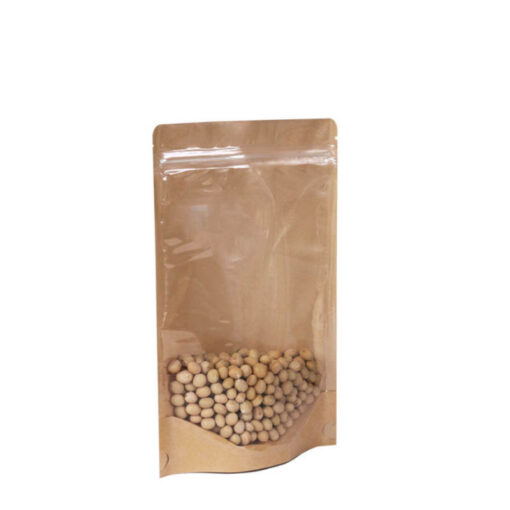 Doypack® Kraft Grande fenêtre zip  50 Pochettes 16*24+4 Contenance : 500g
